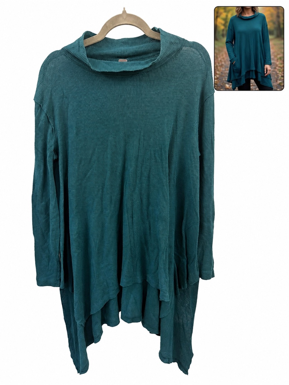 We The Free free people Teal Asymmetrical Long-Sleeve Tunic green flowy size S